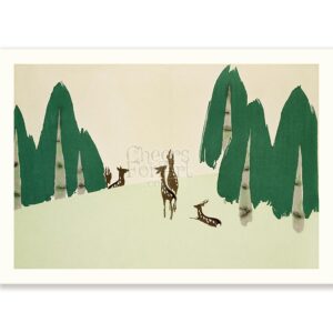Japanese Kamisaka Sekka Deers in Forest - Art Print Japanese Kamisaka Sekka Deers in Forest - Art Print