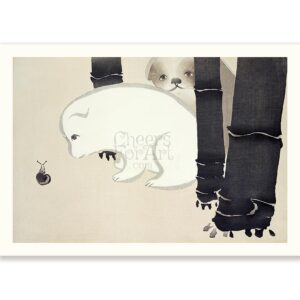 Japanese Kamisaka Sekka Snail and Dogs - Art Print Japanese Kamisaka Sekka Snail and Dogs - Art Print