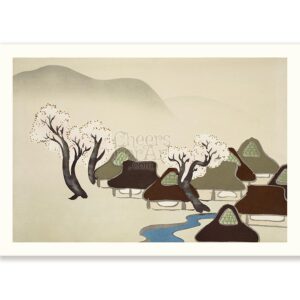 Japanese Kamisaka Sekka Village and Cherry Blossoms - Art Print Japanese Kamisaka Sekka Village and Cherry Blossoms - Art Print