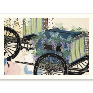 Japanese  Kamisaka Sekka Wagon and Flowers  - Art Print Japanese  Kamisaka Sekka Wagon and Flowers  - Art Print