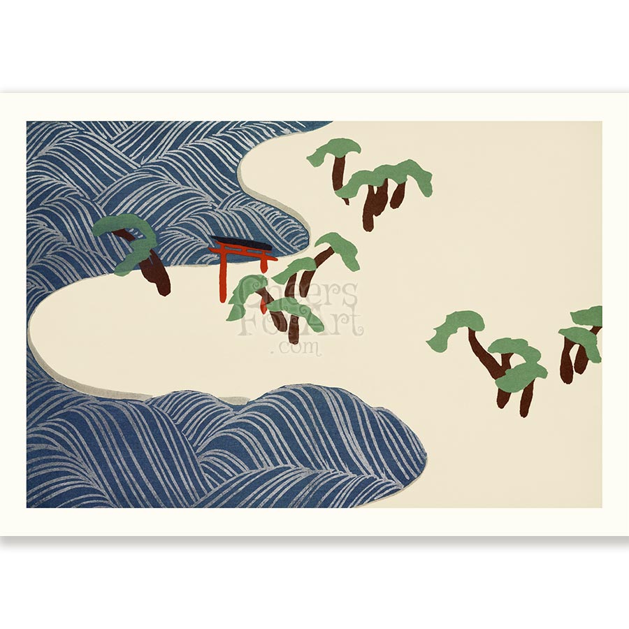 Japanese Kamisaka Sekka Waves and Trees - Art Print 1 Japanese Kamisaka Sekka Waves and Trees - Art Print