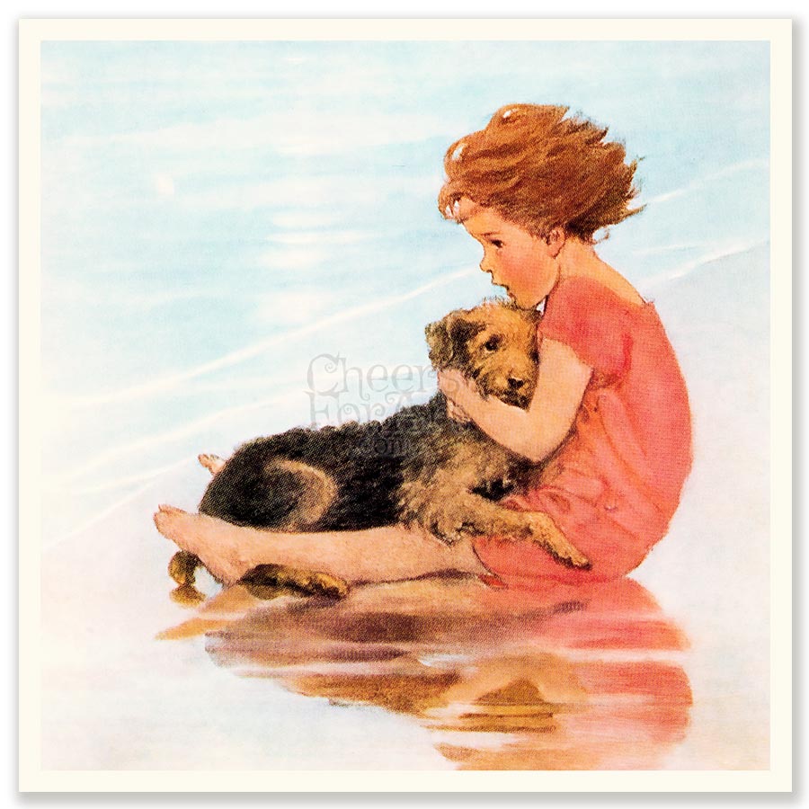 Jessie Willcox Smith Girl Hugging Dog on the Beach - Art Print 1 Jessie Willcox Smith Girl Hugging Dog on the Beach - Art Print