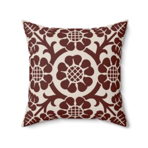 Blossoms and Leaves Pattern in Brown. Square Pillow, 74156-5e