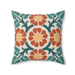 Blossoms and Leaves Pattern in Multicolor. Square Pillow, 74156-5b