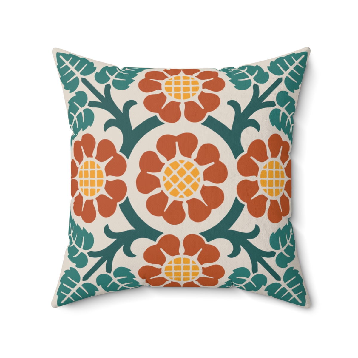 Blossoms and Leaves Pattern in Multicolor. Square Pillow, 74156-5b