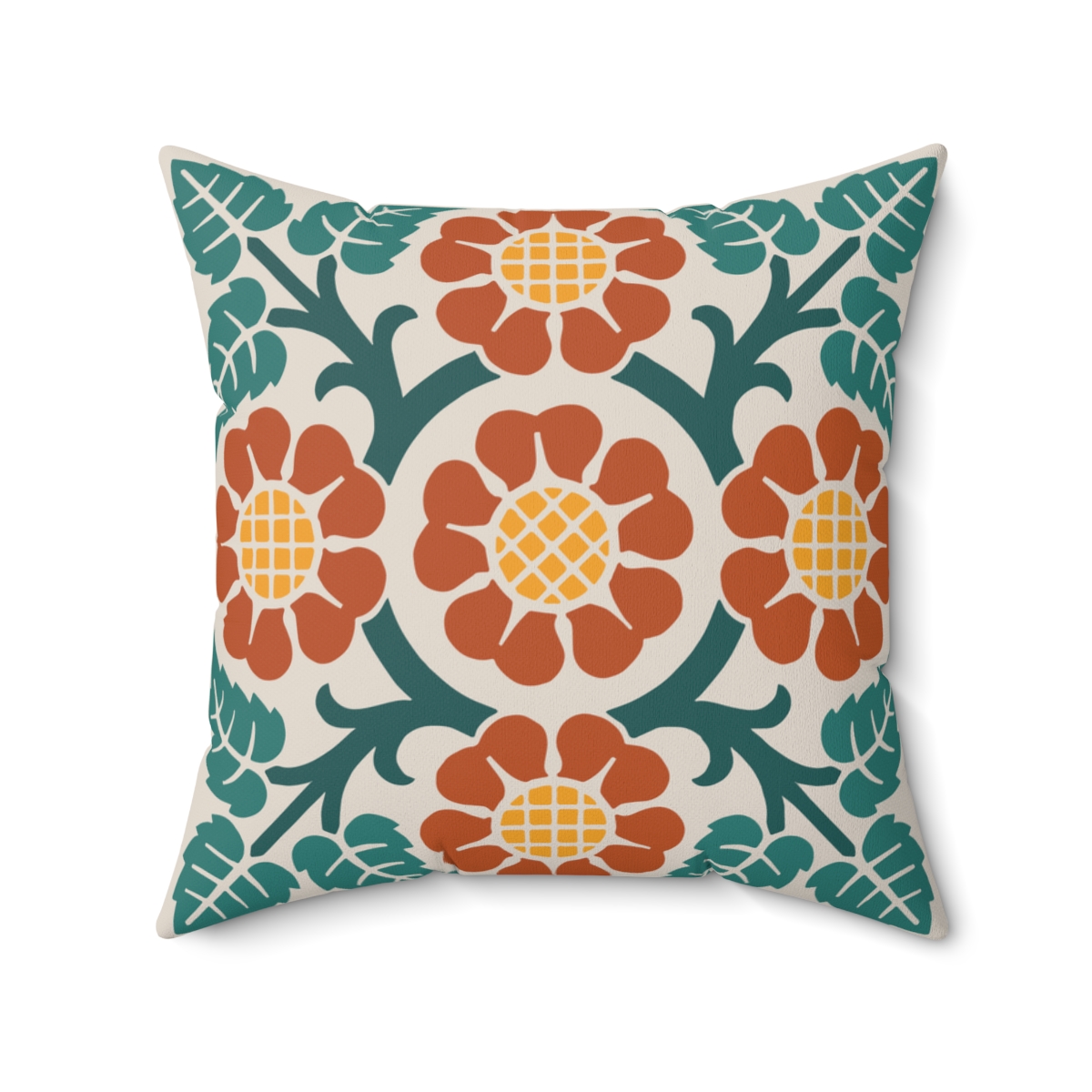 Blossoms and Leaves Pattern in Multicolor. Square Pillow, 74156-5b - Image 2
