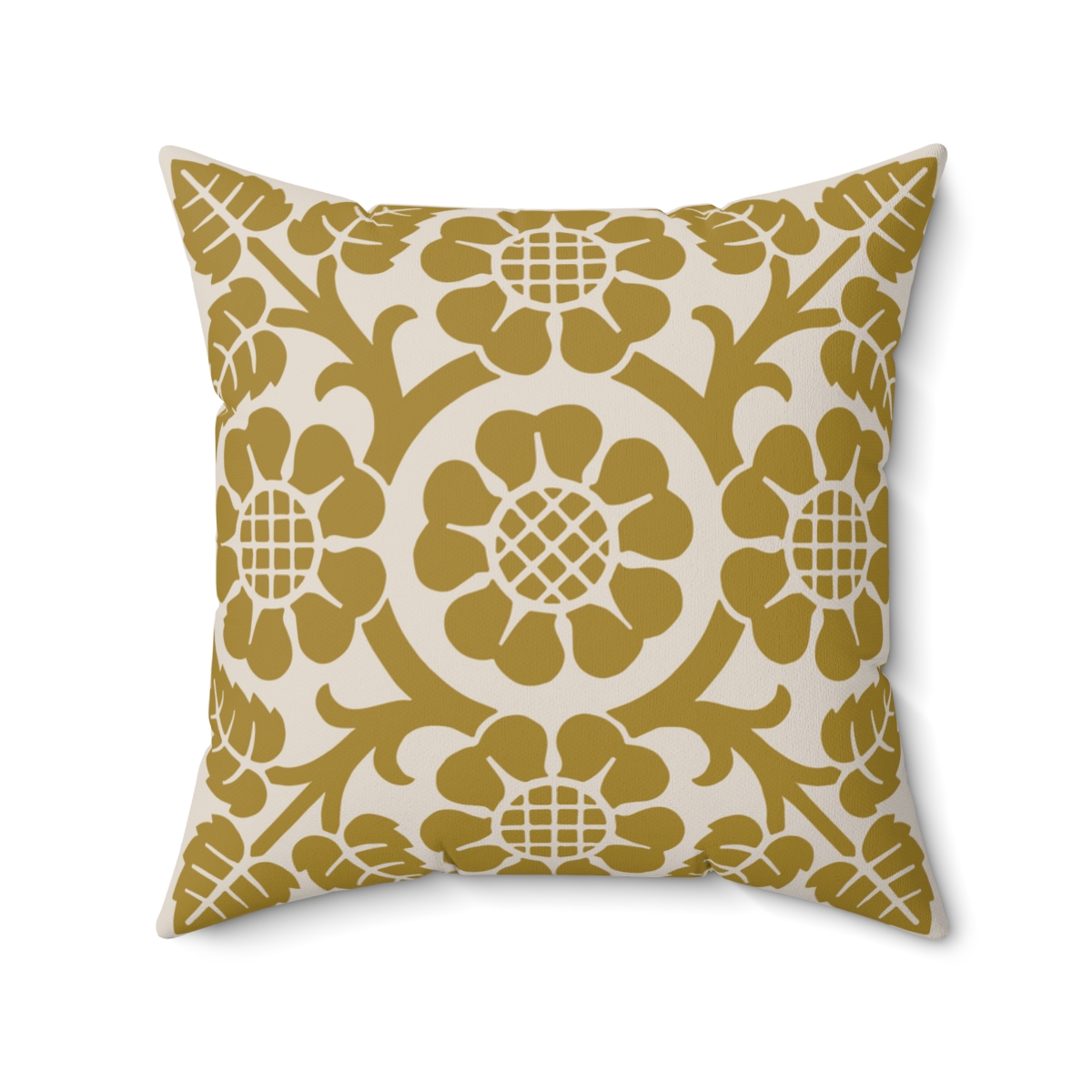 Blossoms and Leaves Pattern in Mustard Yellow. Square Pillow, 74156-5g - Image 2