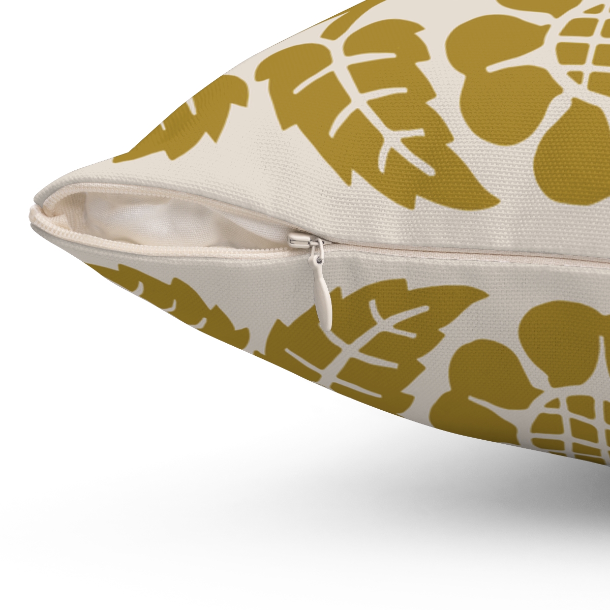 Blossoms and Leaves Pattern in Mustard Yellow. Square Pillow, 74156-5g - Image 3