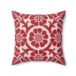 Blossoms and Leaves Pattern in Red. Square Pillow, 74156-5h