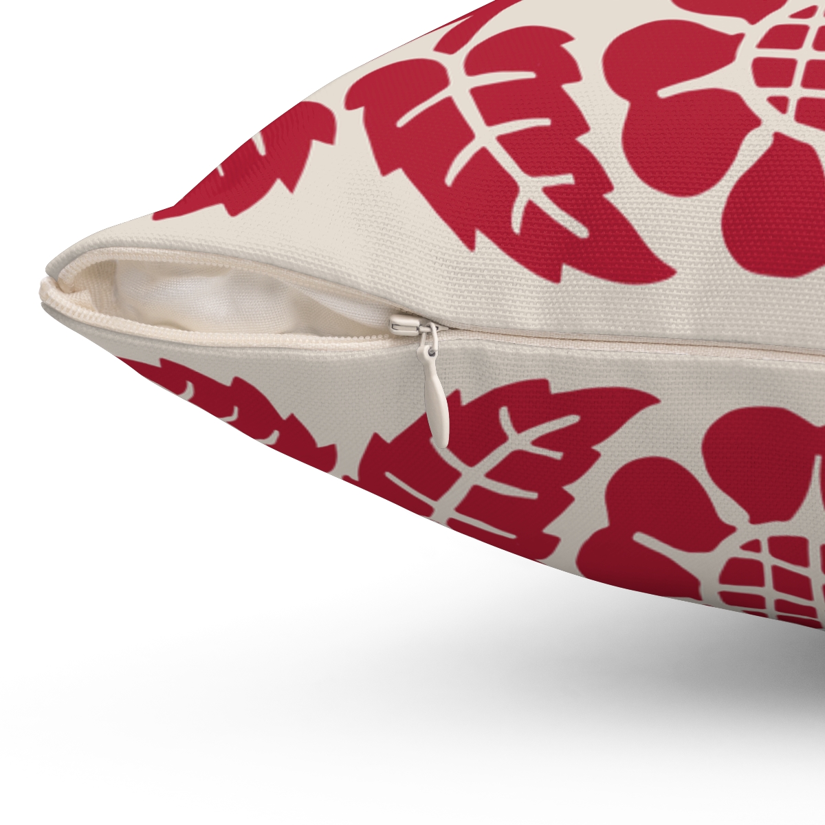 Blossoms and Leaves Pattern in Red. Square Pillow, 74156-5h - Image 3