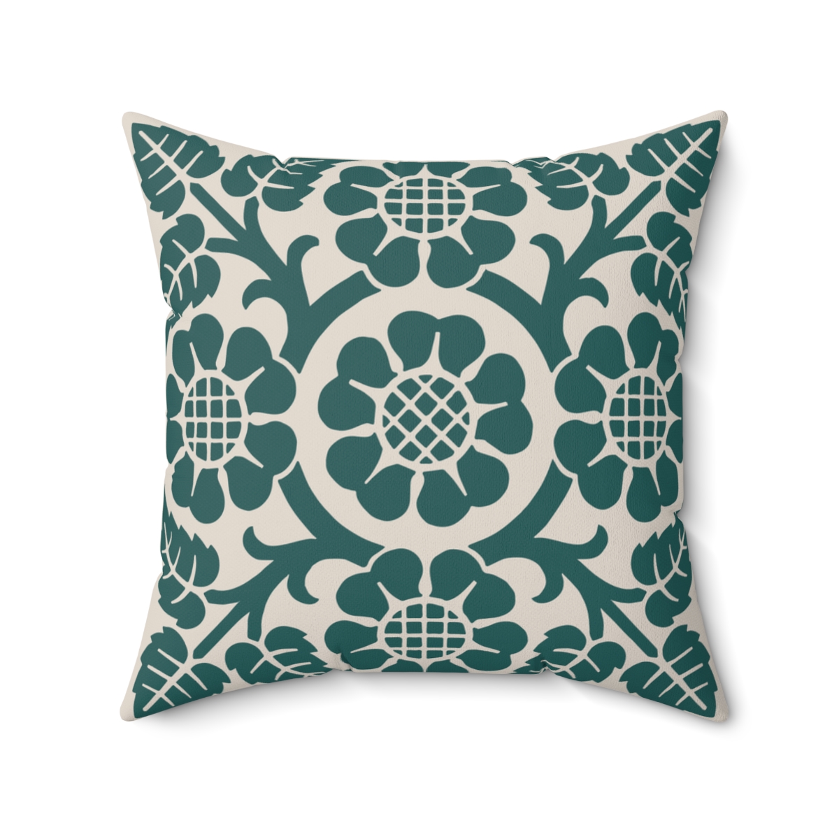 Blossoms and Leaves Pattern in Green. Square Pillow, 74156-5d - Image 2