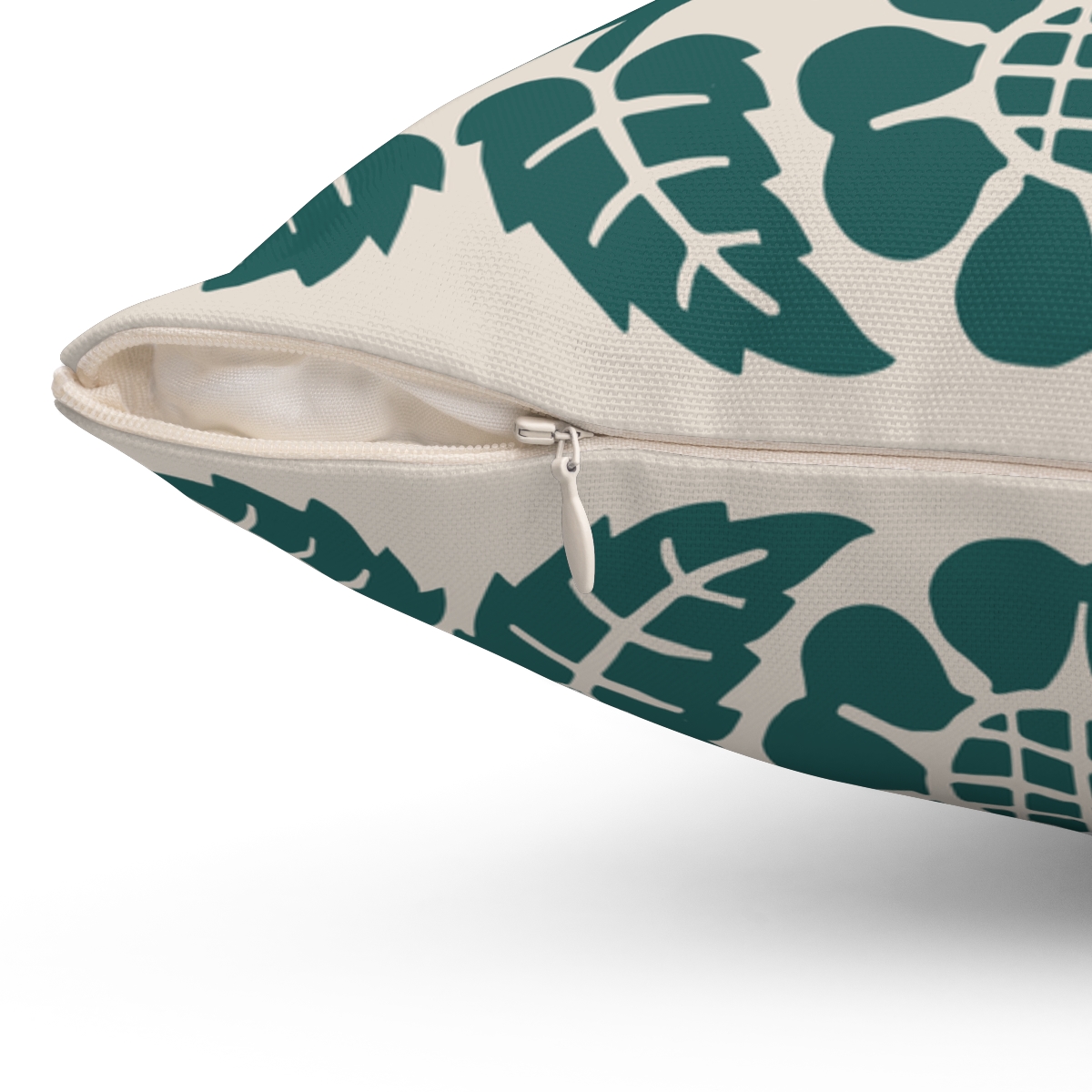 Blossoms and Leaves Pattern in Green. Square Pillow, 74156-5d - Image 3