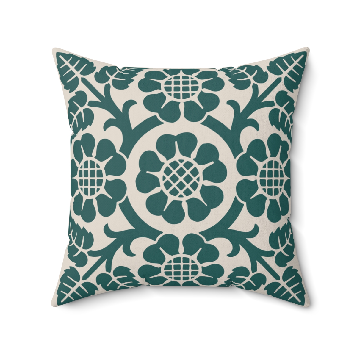 Blossoms and Leaves Pattern in Green. Square Pillow, 74156-5d