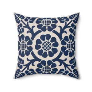 Blossoms and Leaves Pattern in Blue. Square Pillow, 74156-5c