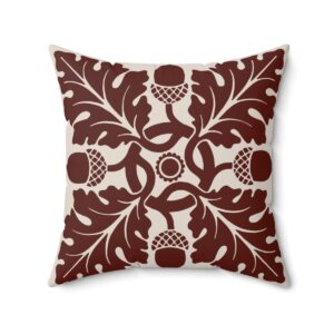 Flower and Foliage Pattern In Brown. Square Pillow, 74156-4e