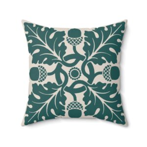Flower and Foliage Pattern In Green. Square Pillow, 74156-4d