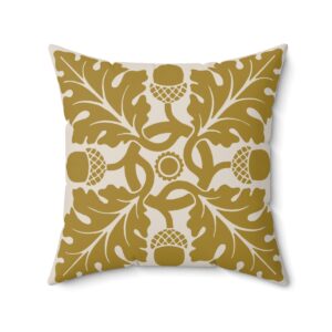 Flower and Foliage Pattern In Mustard Yellow. Square Pillow, 74156-4g