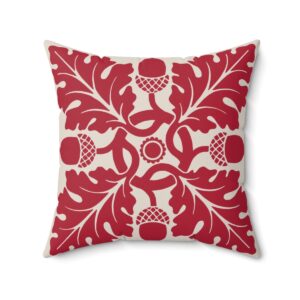 Flower and Foliage Pattern In Red. Square Pillow, 74156-4h