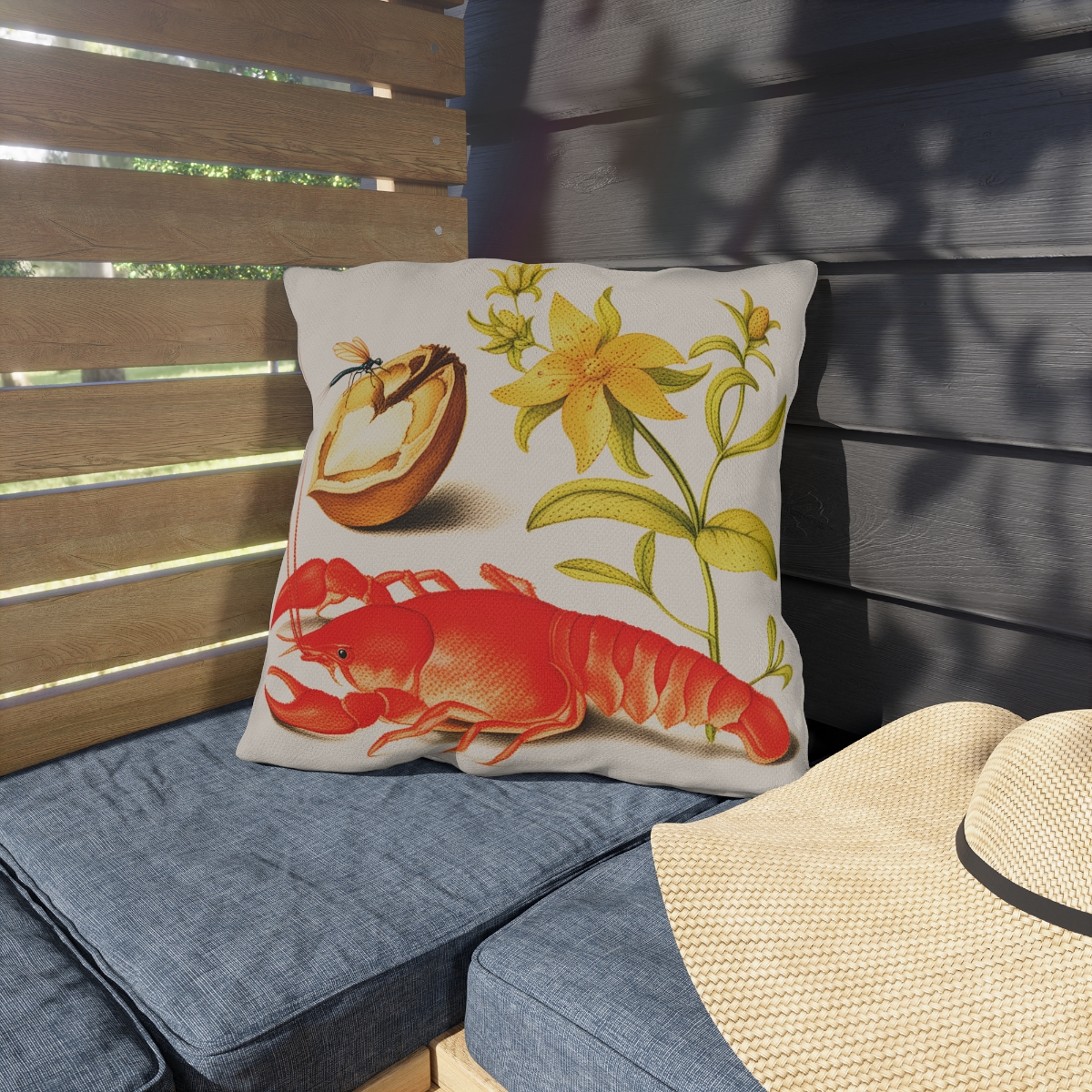 Georg Bocskay English Walnut & Crayfish. Outdoor Pillow A4-19 - Image 3