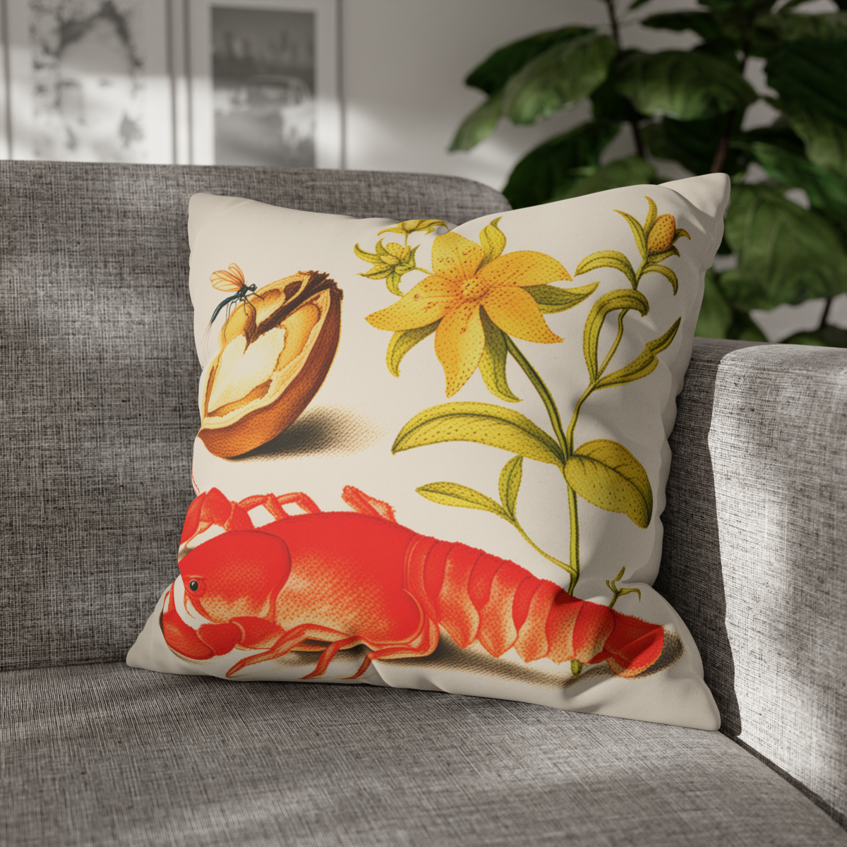 Georg Bocskay English Walnut & Crayfish. Pillow Case A4-19 - Image 4