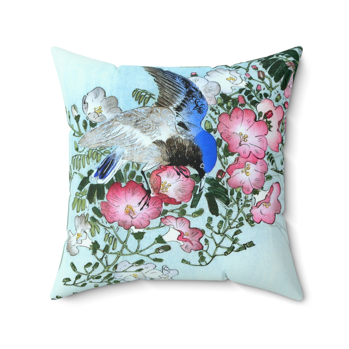Ohara Koson Blue Bird On Flowery Branch. Square Pillow J12-23 - Image 2