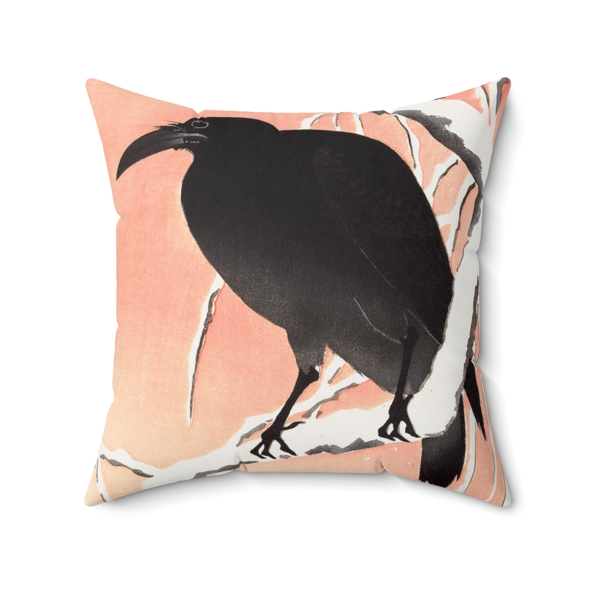 Ohara Koson Crow On Snowy Branch. Square Pillow J12-72