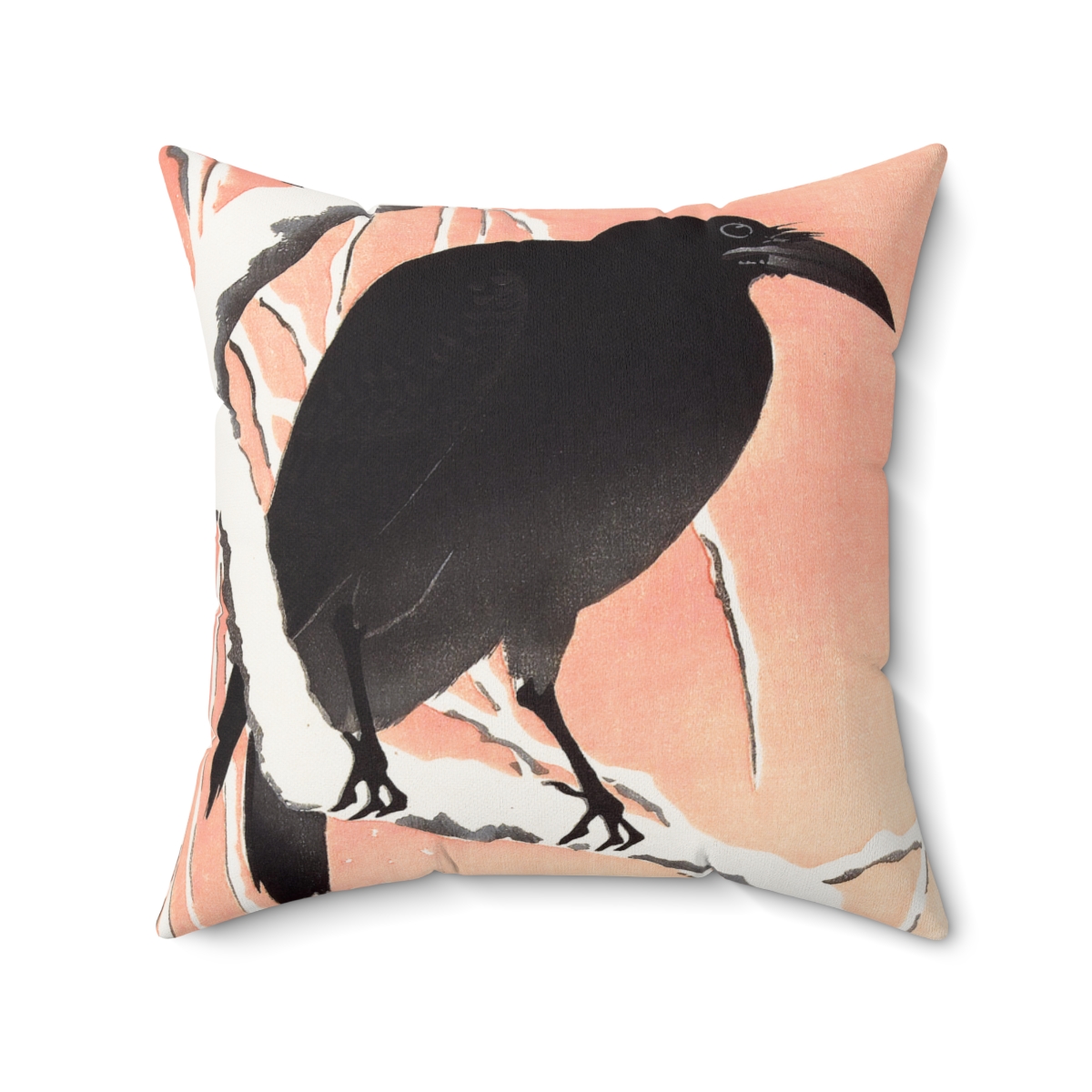 Ohara Koson Crow On Snowy Branch. Square Pillow J12-72 - Image 2