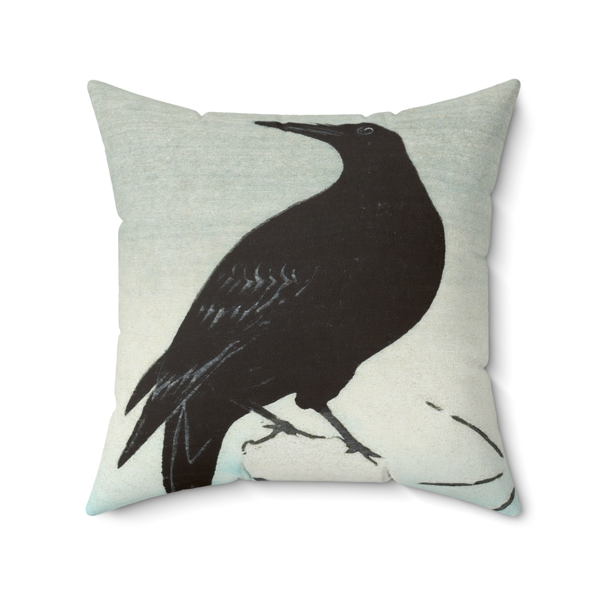 Ohara Koson Crow On Snowy Stump. Square Pillow J12-76 - Image 2