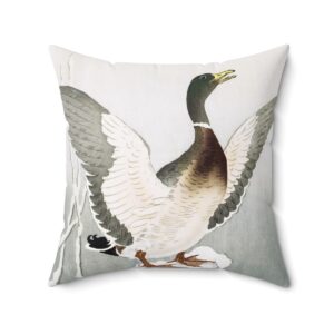 Ohara Koson Duck On Snowy Stump. Square Pillow J12-78