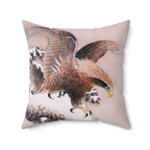 Ohara Koson Eagle on Snowy Pine. Square Pillow J12-38
