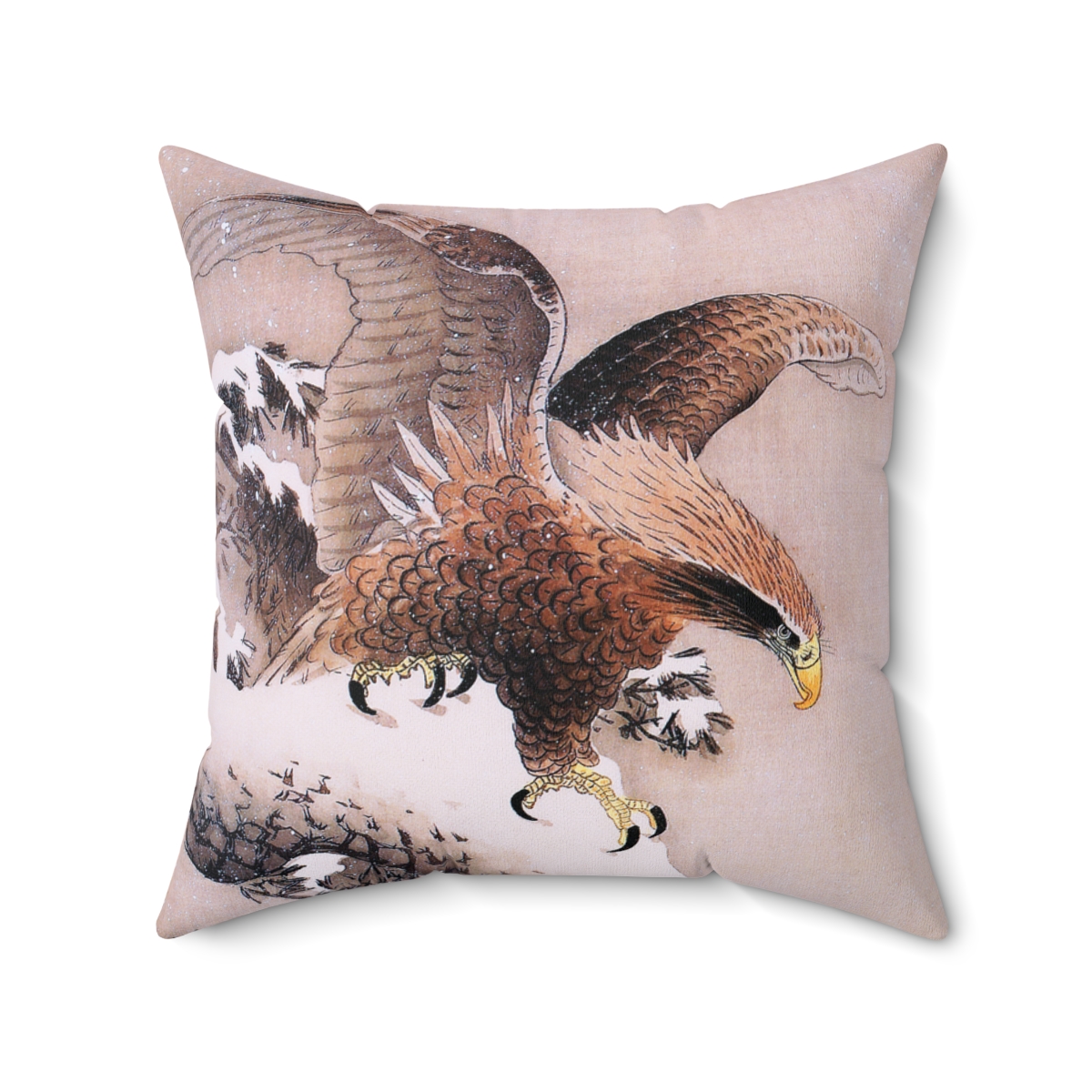 Ohara Koson Eagle on Snowy Pine. Square Pillow J12-38