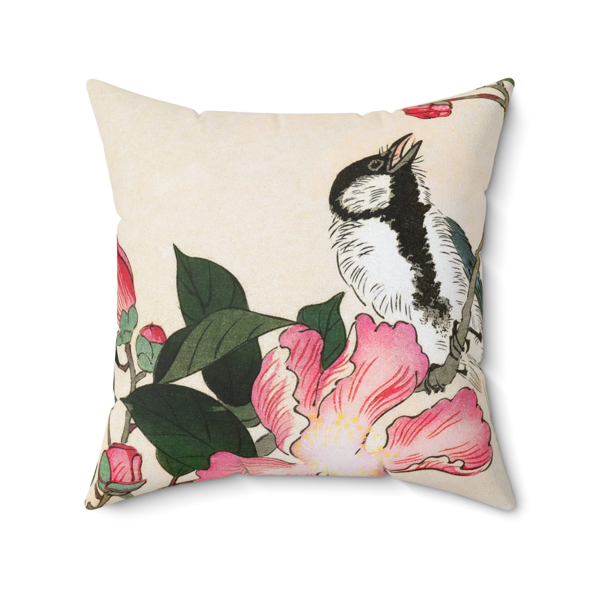 Ohara Koson Great Tit On Branch. Square Pillow J12-34 - Image 2