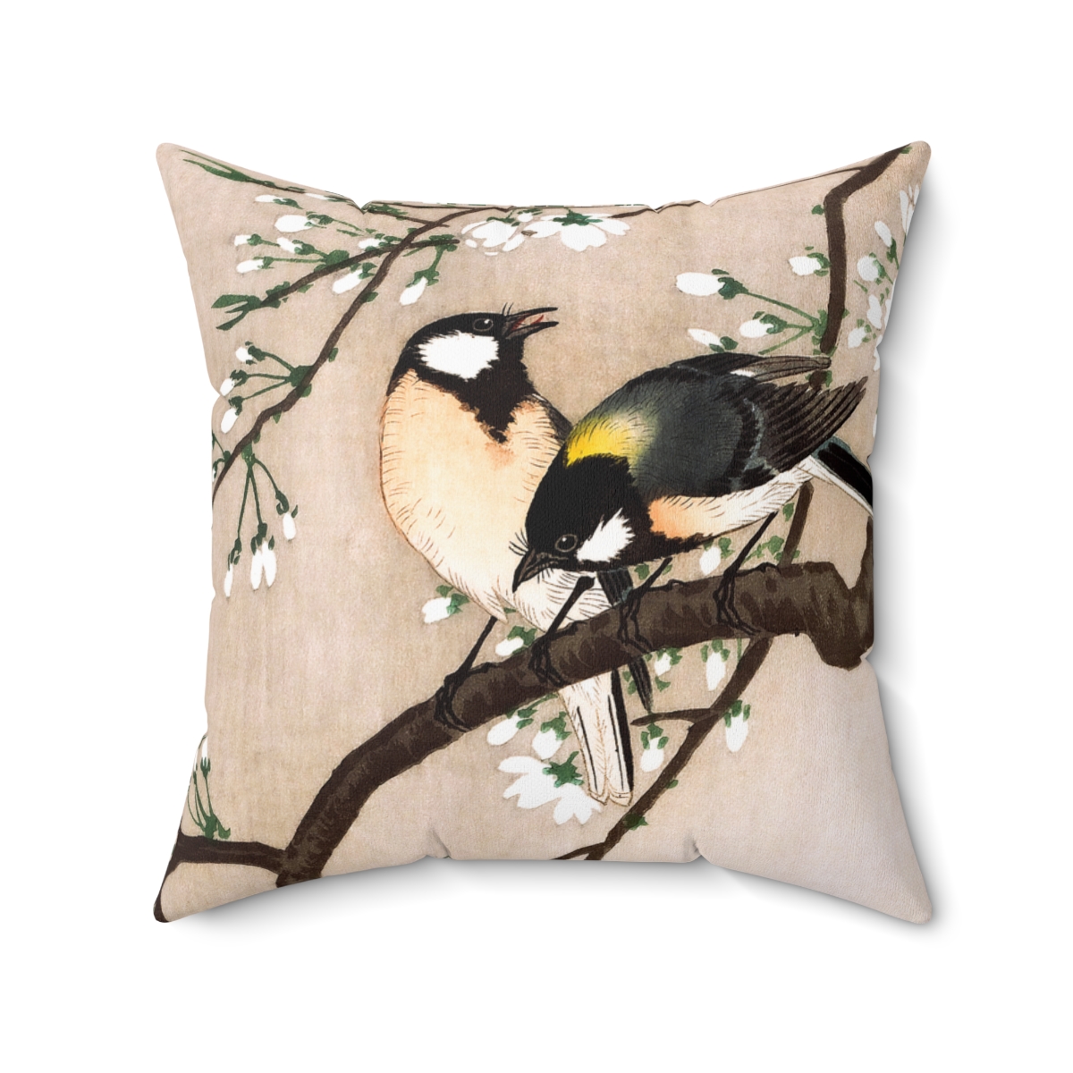Ohara Koson Great Tits On Cherry Blossom Branch. Square Pillow J12-26 - Image 2