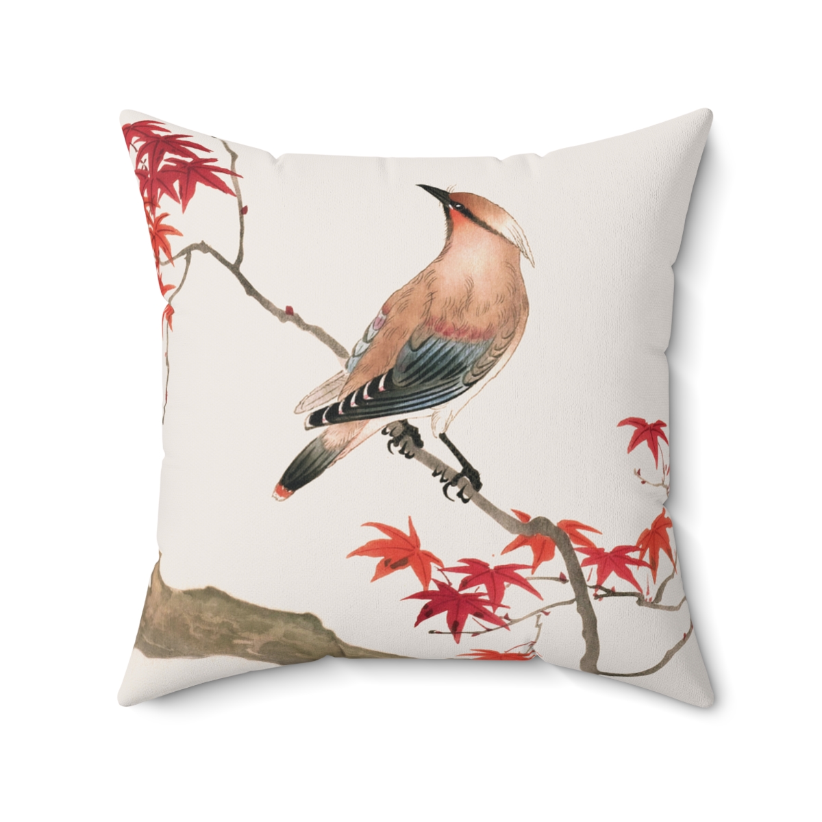 Ohara Koson Japanese Plague Bird On Maple Branch. Square Pillow J12-1 - Image 2