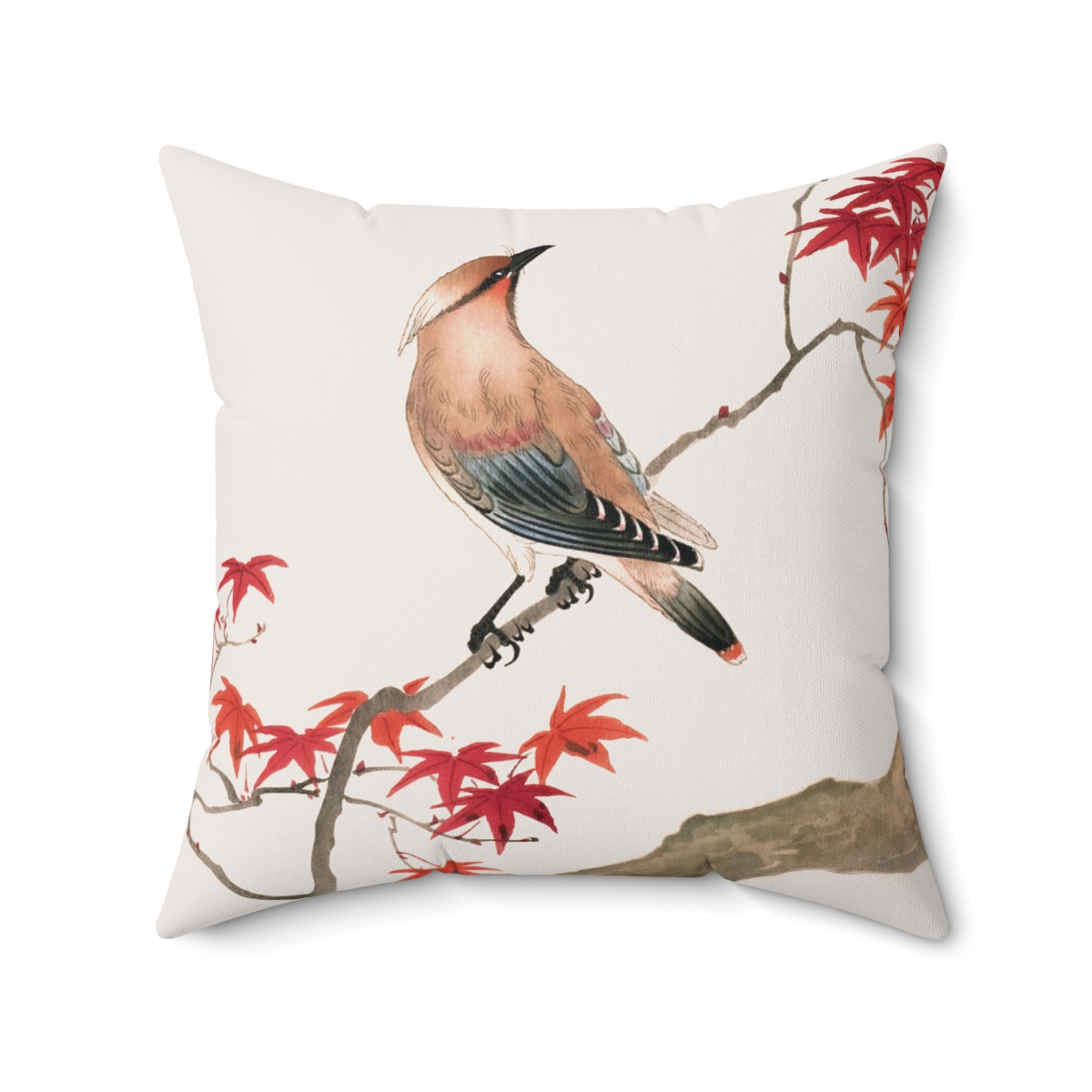 Ohara Koson Japanese Plague Bird On Maple Branch. Square Pillow J12-1