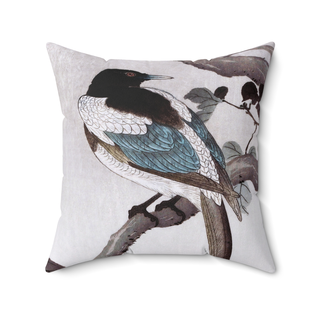 Ohara Koson Magpie On Branch. Square Pillow J12-11 - Image 2