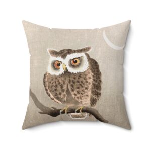Ohara Koson Night Owl On Branch. Square Pillow J12-3
