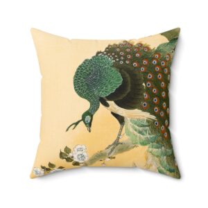 Ohara Koson Peacock on Cherry Blossom Tree. Square Pillow J12-39