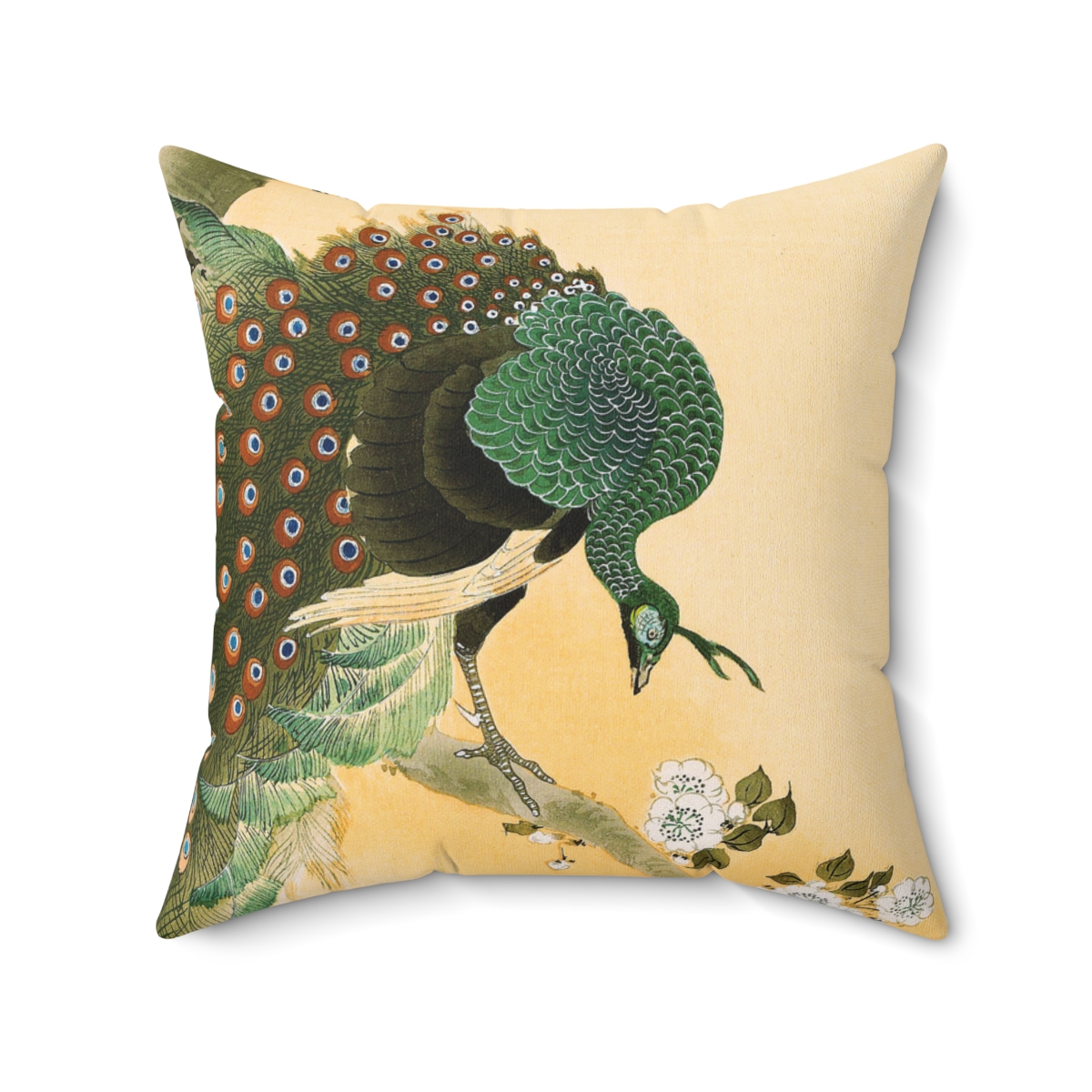 Ohara Koson Peacock on Cherry Blossom Tree. Square Pillow J12-39 - Image 2