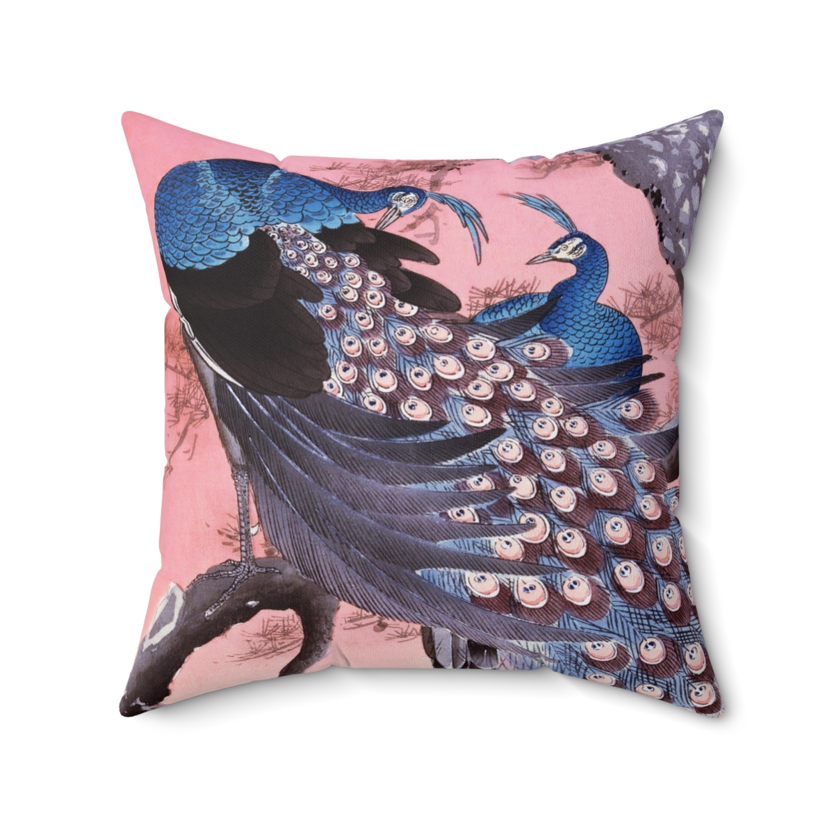 Ohara Koson Peacocks On Branch. Square Pillow J12-14