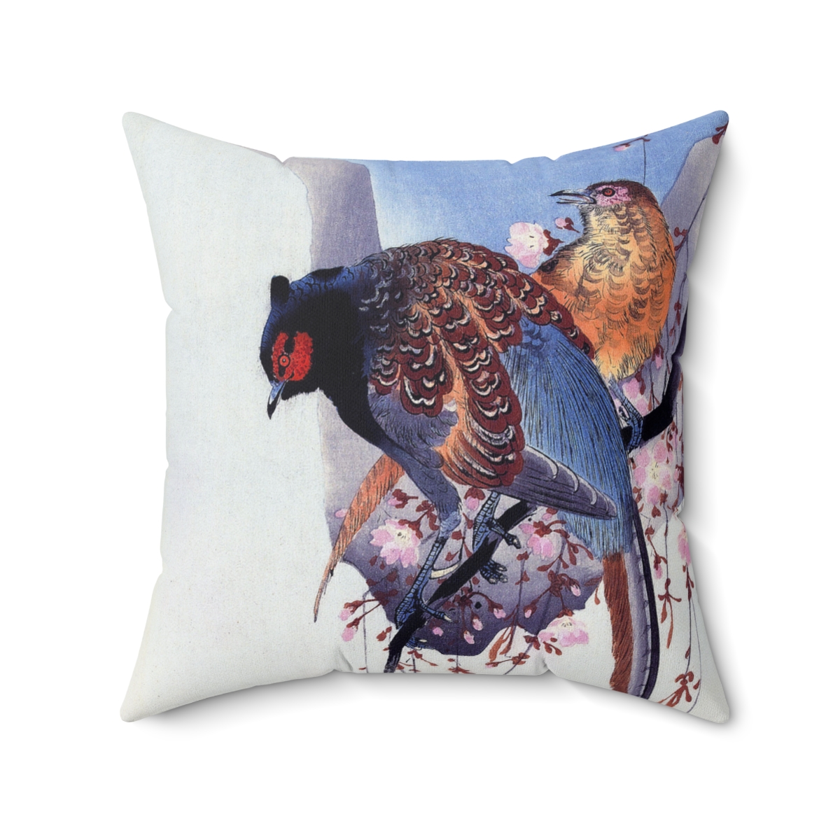 Ohara Koson Pheasant Pair On Branch. Square Pillow J12-32 - Image 2