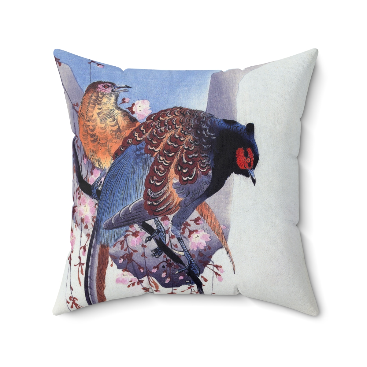 Ohara Koson Pheasant Pair On Branch. Square Pillow J12-32