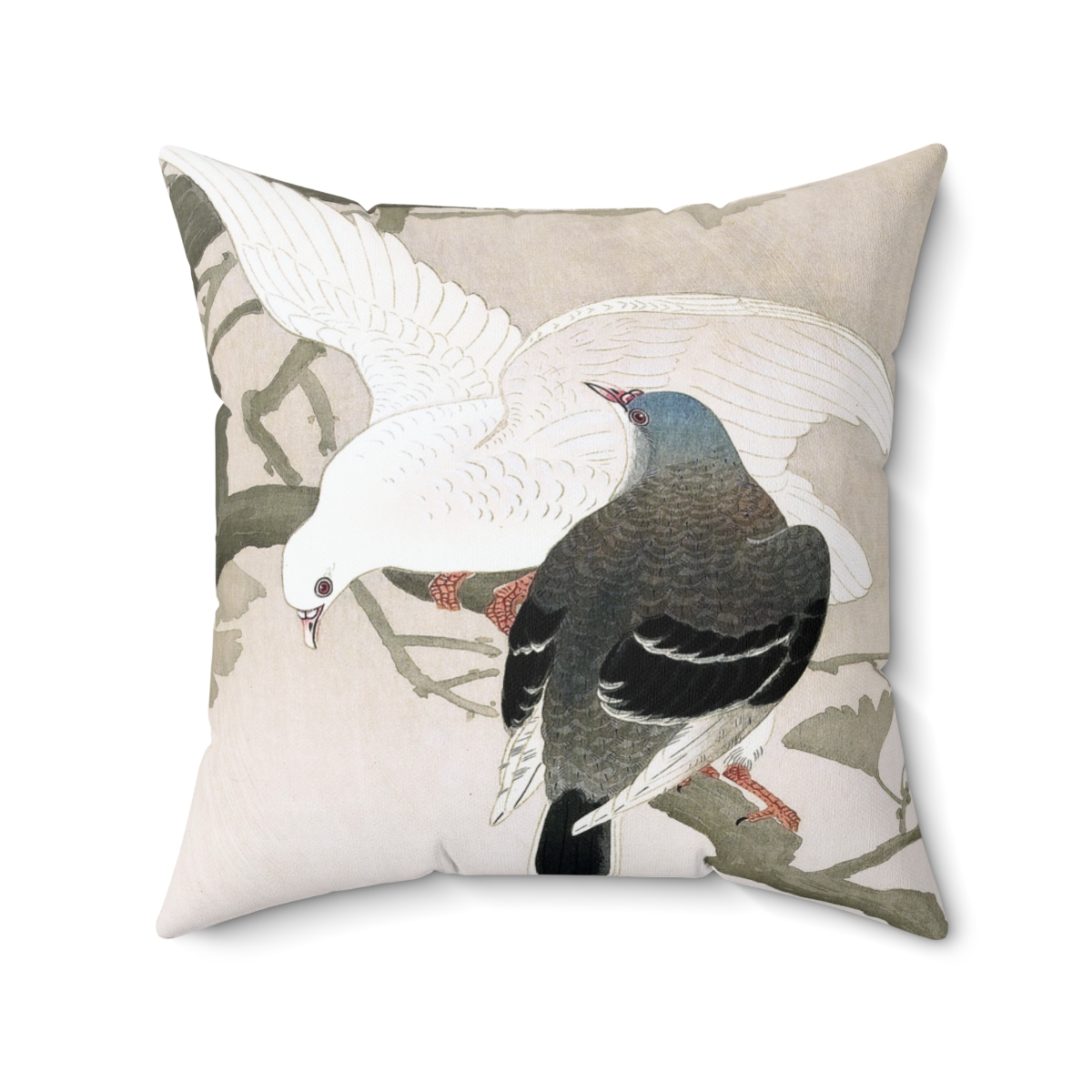 Ohara Koson Pigeons On Branch. Square Pillow J12-79