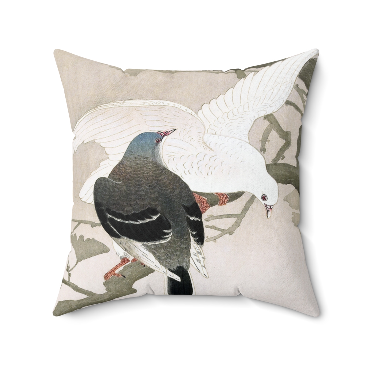 Ohara Koson Pigeons On Branch. Square Pillow J12-79 - Image 2