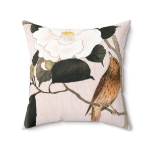Ohara Koson Songbird & Camellia. Square Pillow J12-27