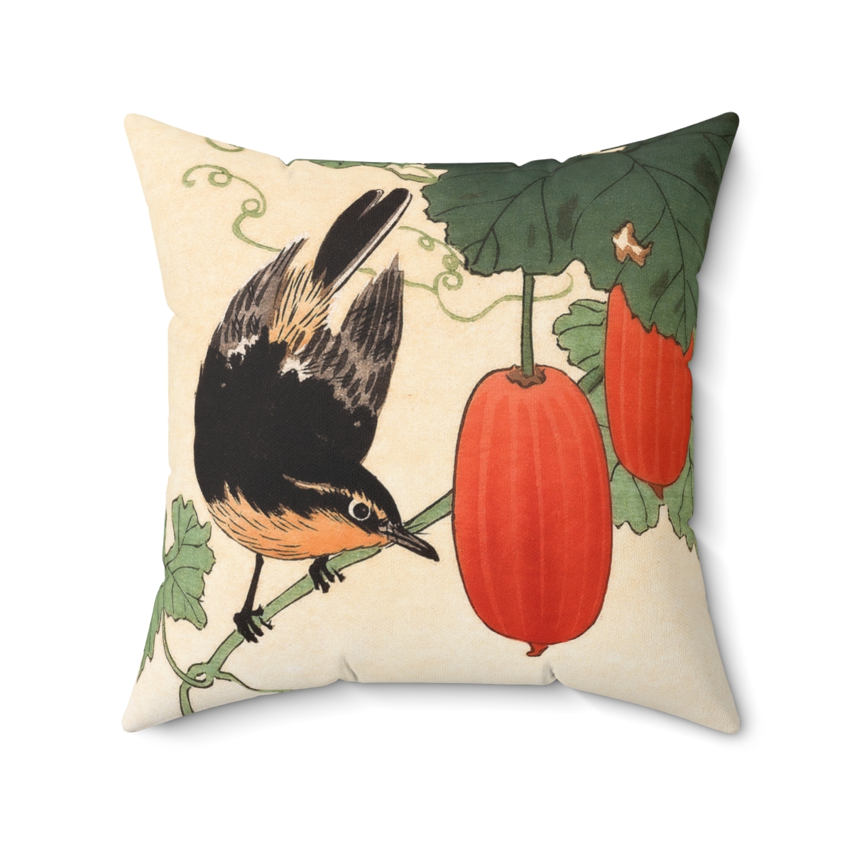 Ohara Koson Songbird & Fruits. Square Pillow J12-29 - Image 2