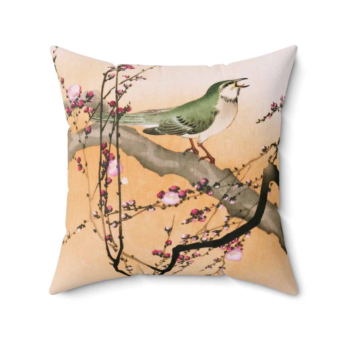 Ohara Koson Songbird On Blossom Branch. Square Pillow J12-15
