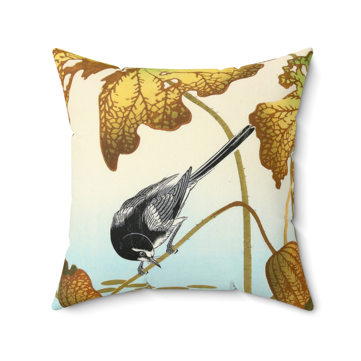 Ohara Koson Wagtail & Lotus. Square Pillow J12-73