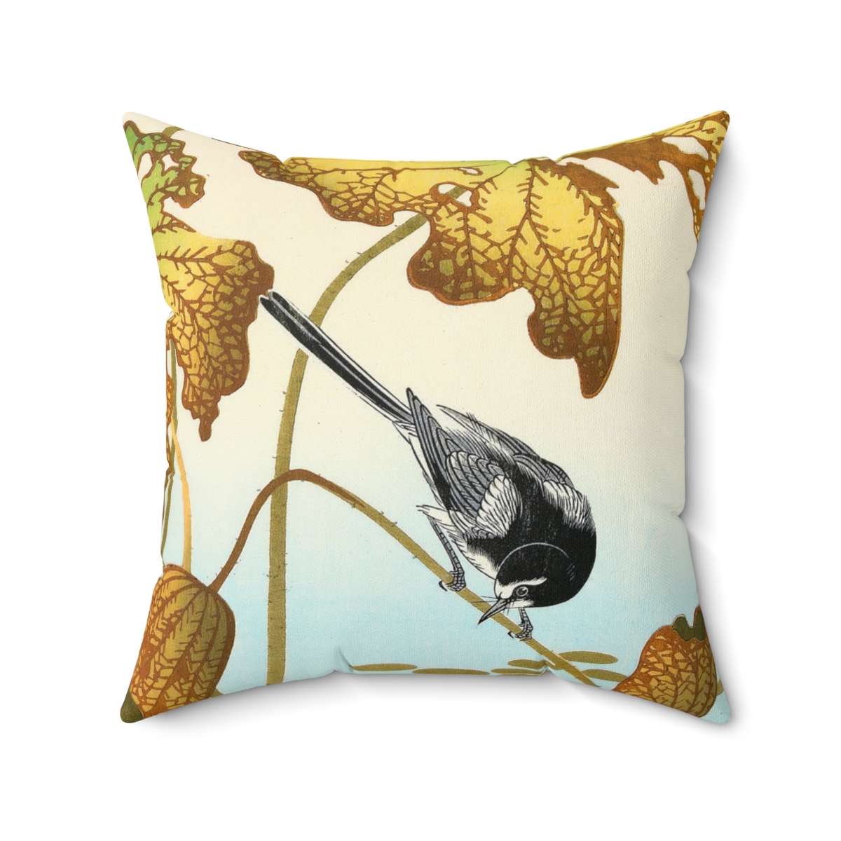 Ohara Koson Wagtail & Lotus. Square Pillow J12-73 - Image 2