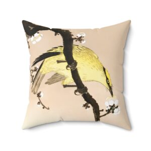 Ohara Koson Yellow Oriole On Branch. Square Pillow J12-4